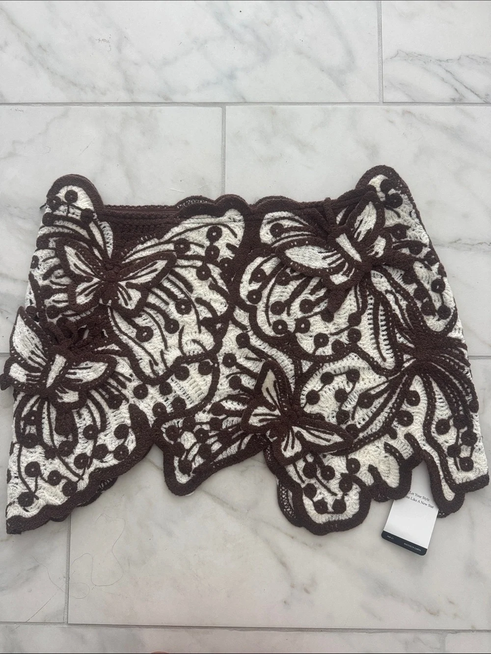 Crochet Butterfly Mini Skirt in Brown and Cream-NWT!